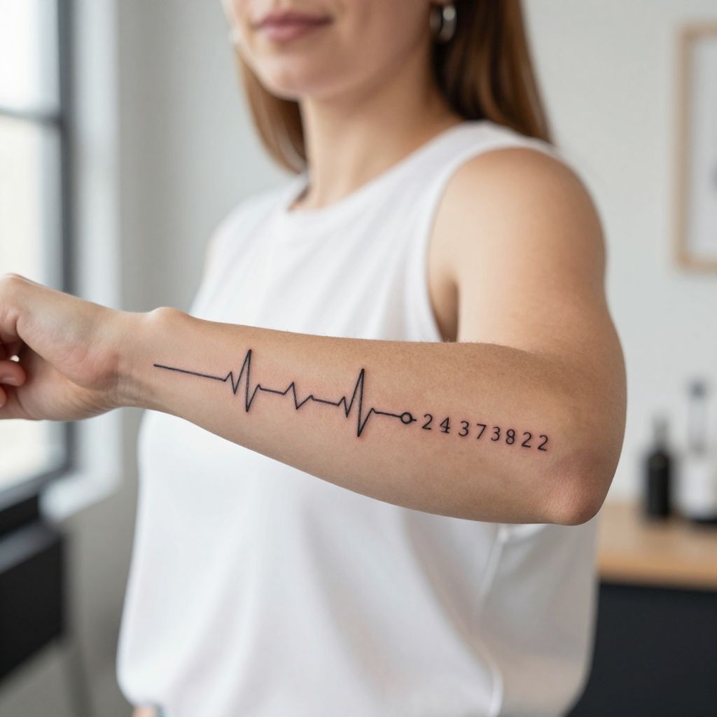 Minimalist Heart Beat Line with Date Tattoo