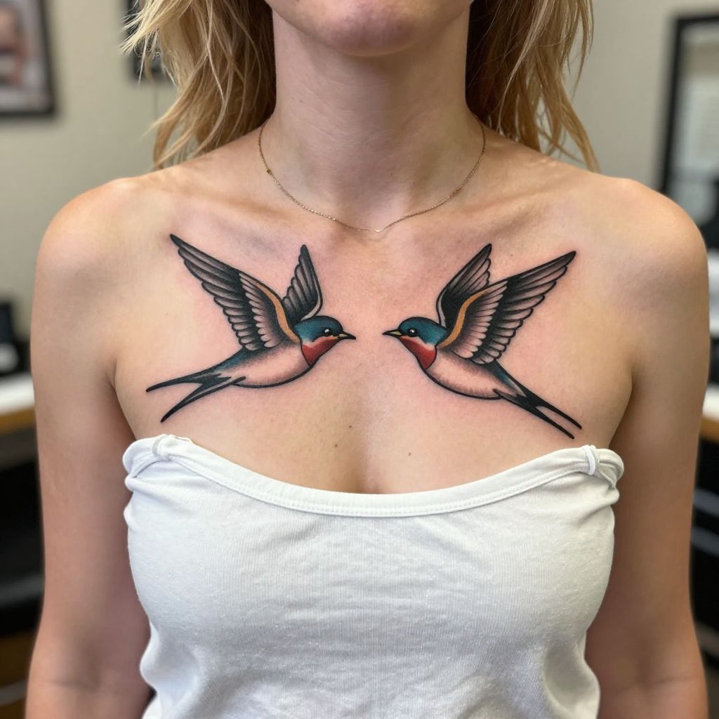 Two Swallows Flying Together Tattoo