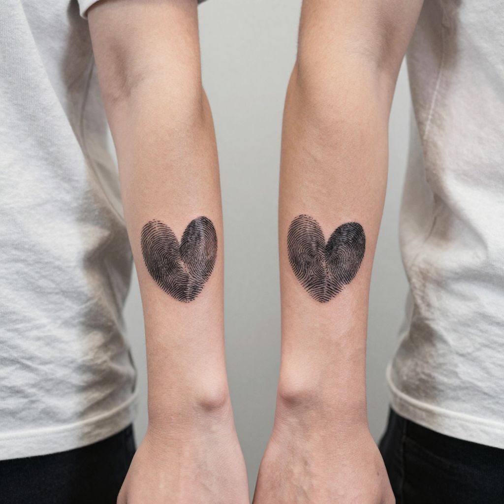 Matching Fingerprint Hearts Tattoo