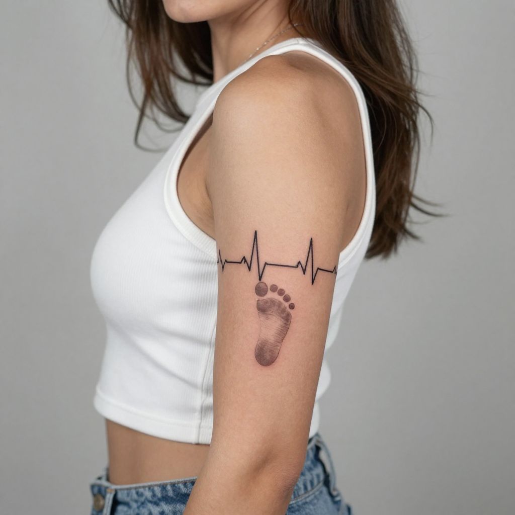 Baby Footprint in Heartbeat Line