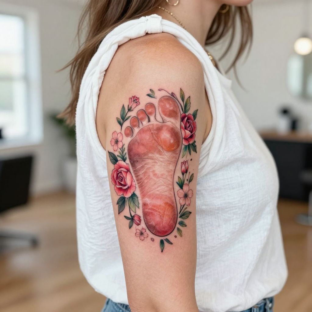 Baby Footprint with Floral Accents