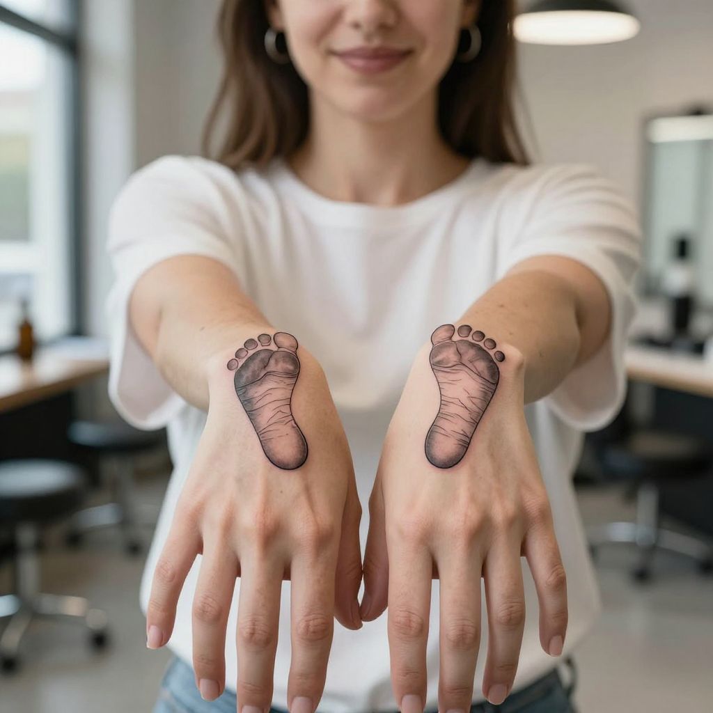 Matching Parent and Baby Footprint Tattoos