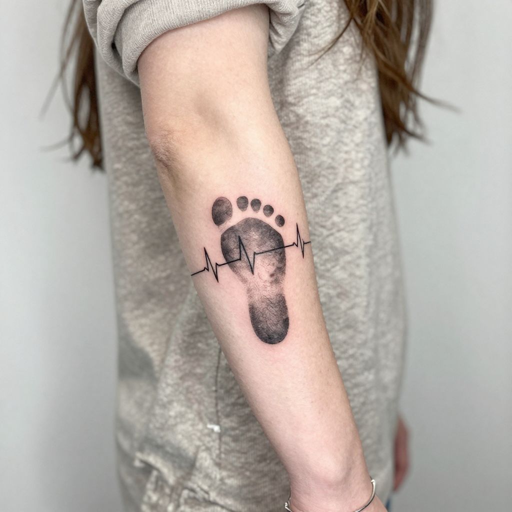 Footprint with Heartbeat Line