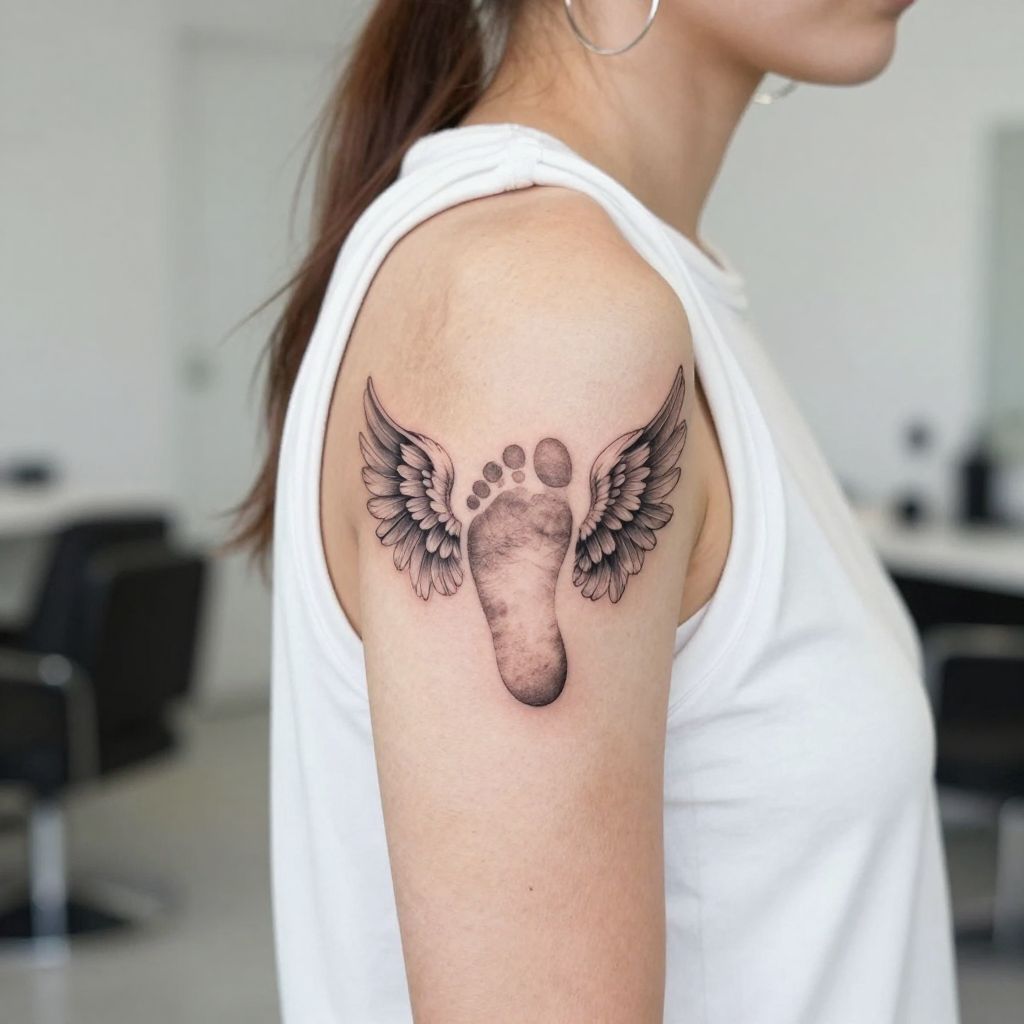 Footprint with Angel Wings