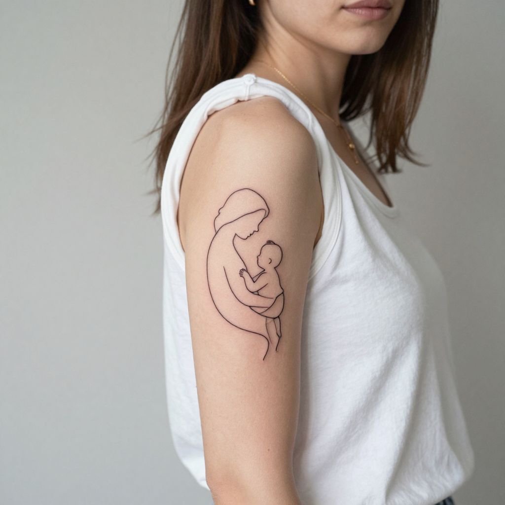 Minimalist Mother and Child Silhouette