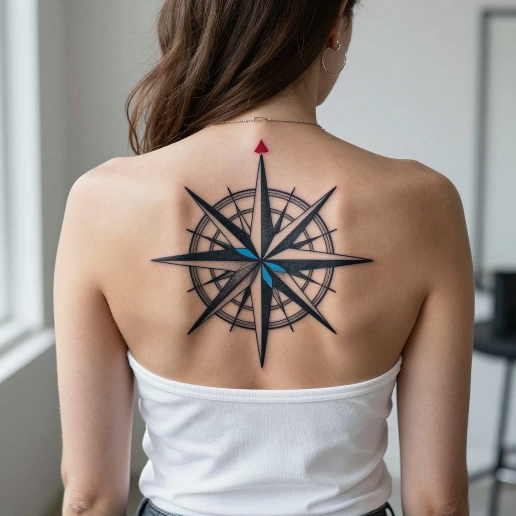 Compass Rose Centered Between Shoulder Blades