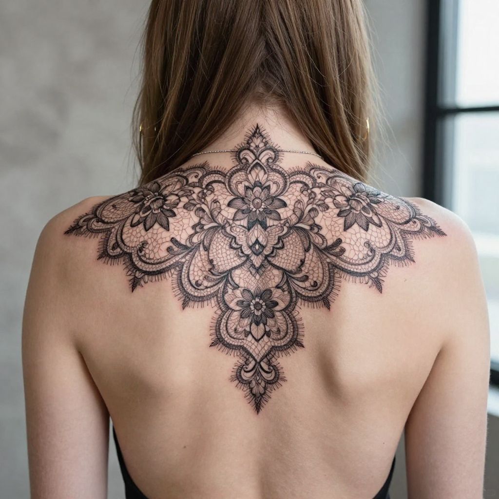 Elegant Lace Pattern Fans Out from Neck