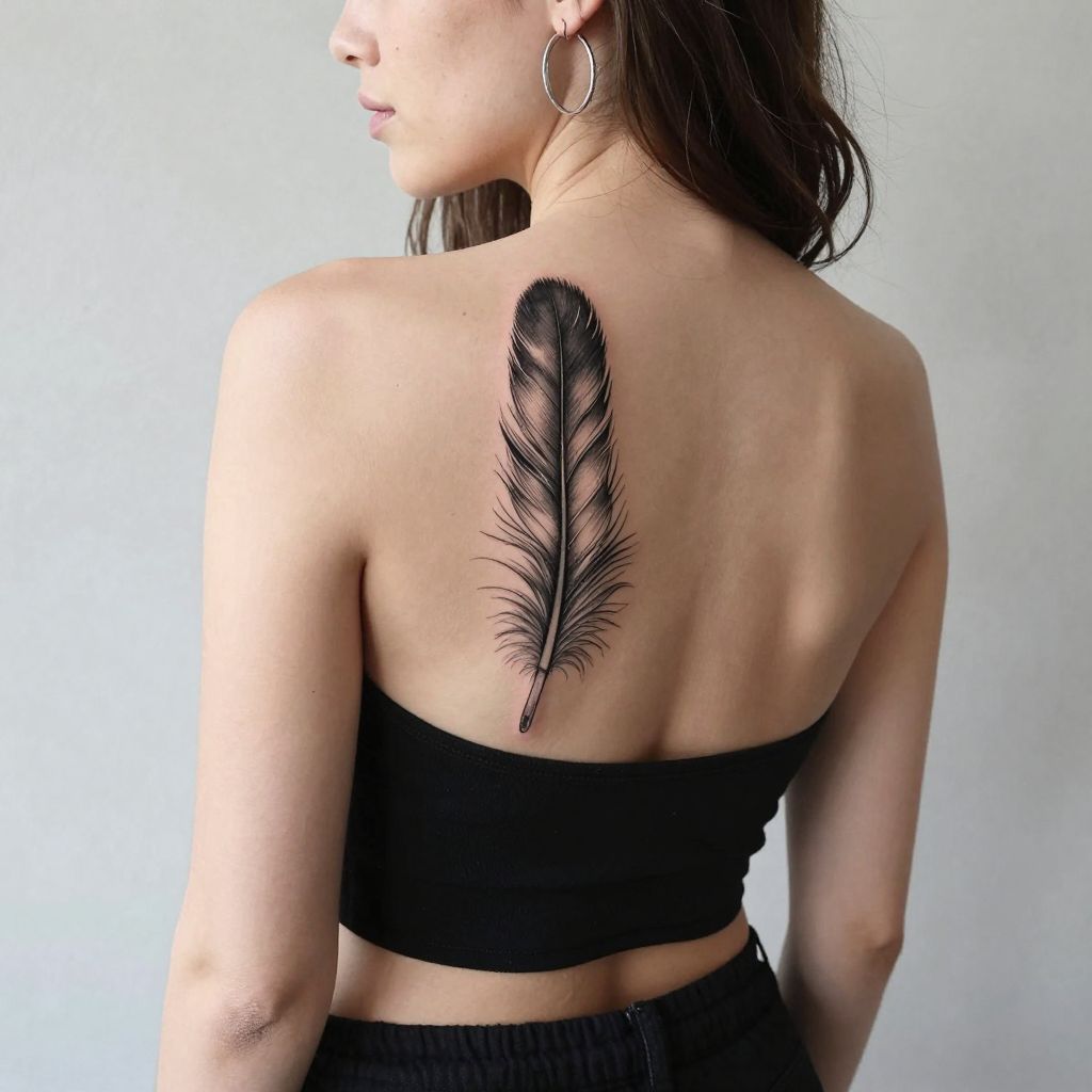 Intricate Feather Spanning Mid to Lower Back