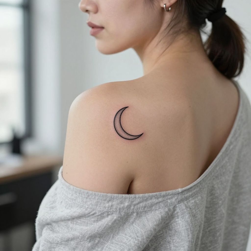Small Crescent Moon Nestled Within Upper Shoulder Blade