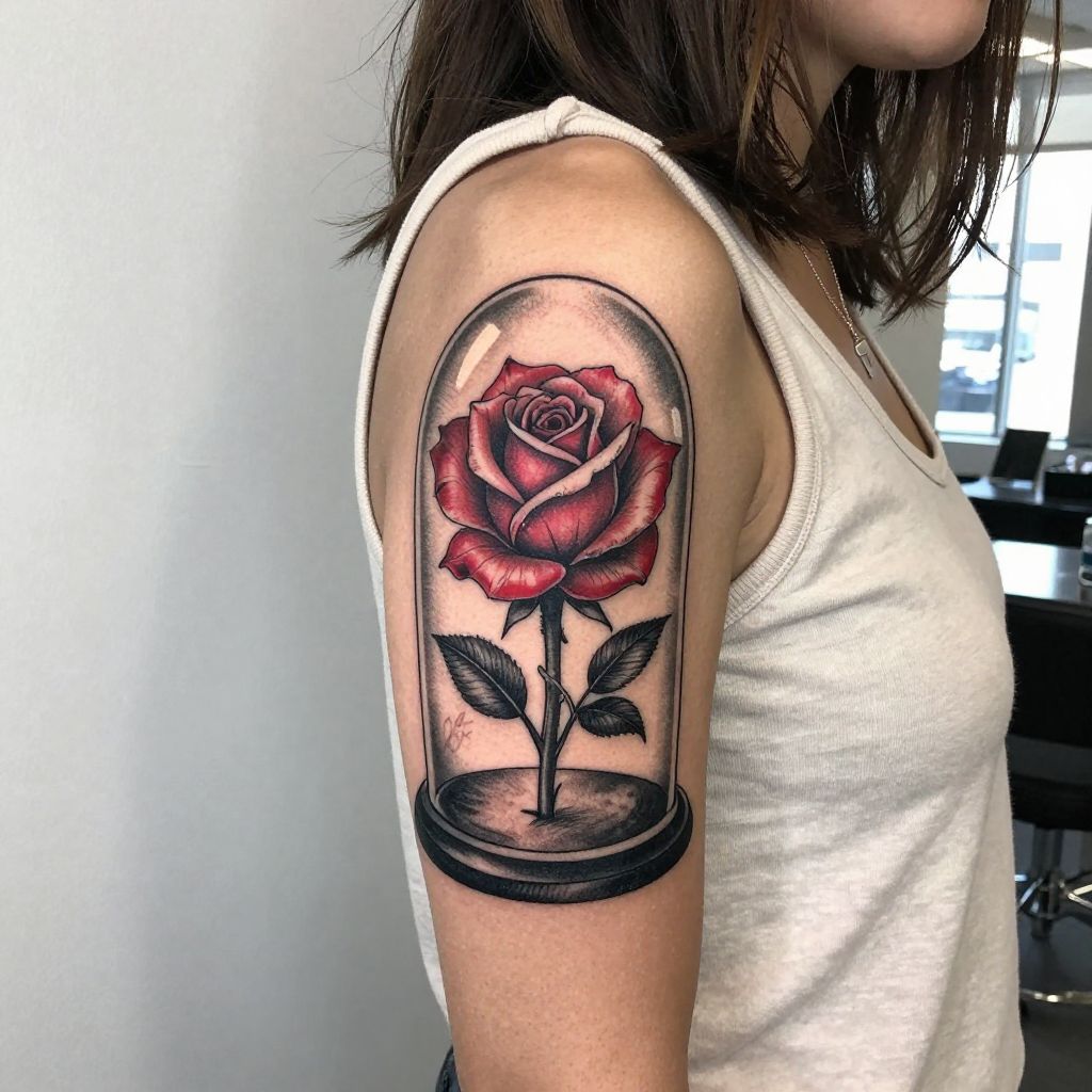 The Enchanted Rose Under Glass