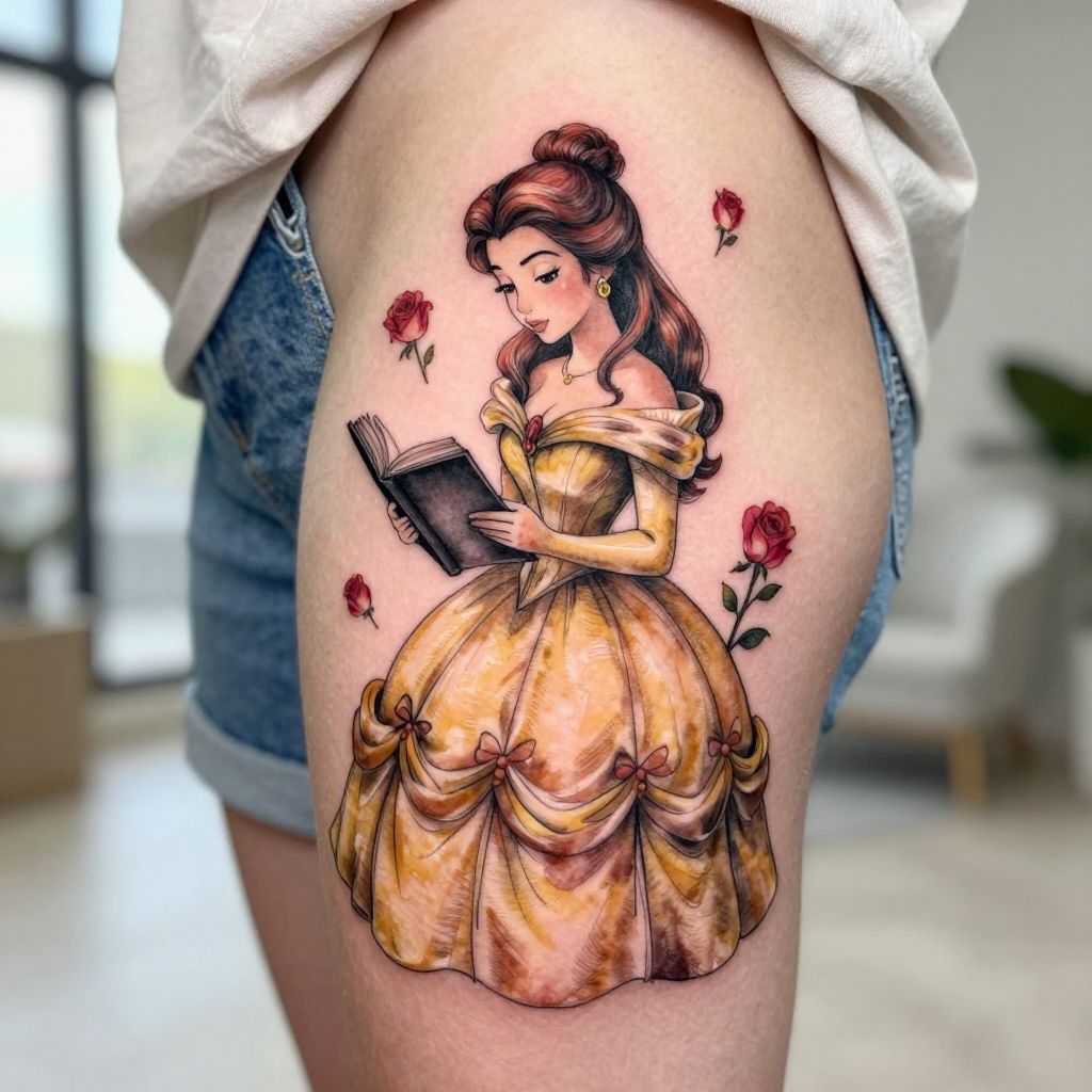 Belle Reading With Floating Roses