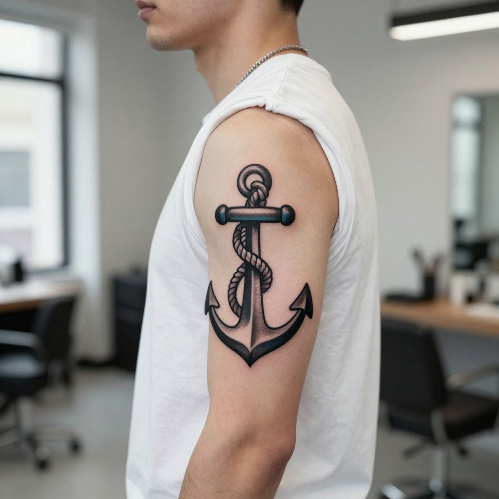 Anchor with rope detail bicep tattoo idea