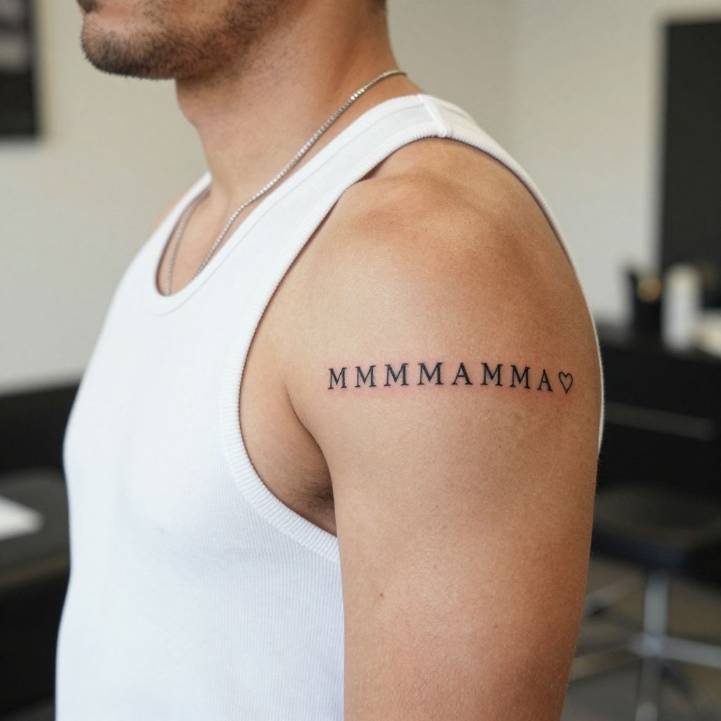 Roman numeral date with clean script bicep tattoo idea