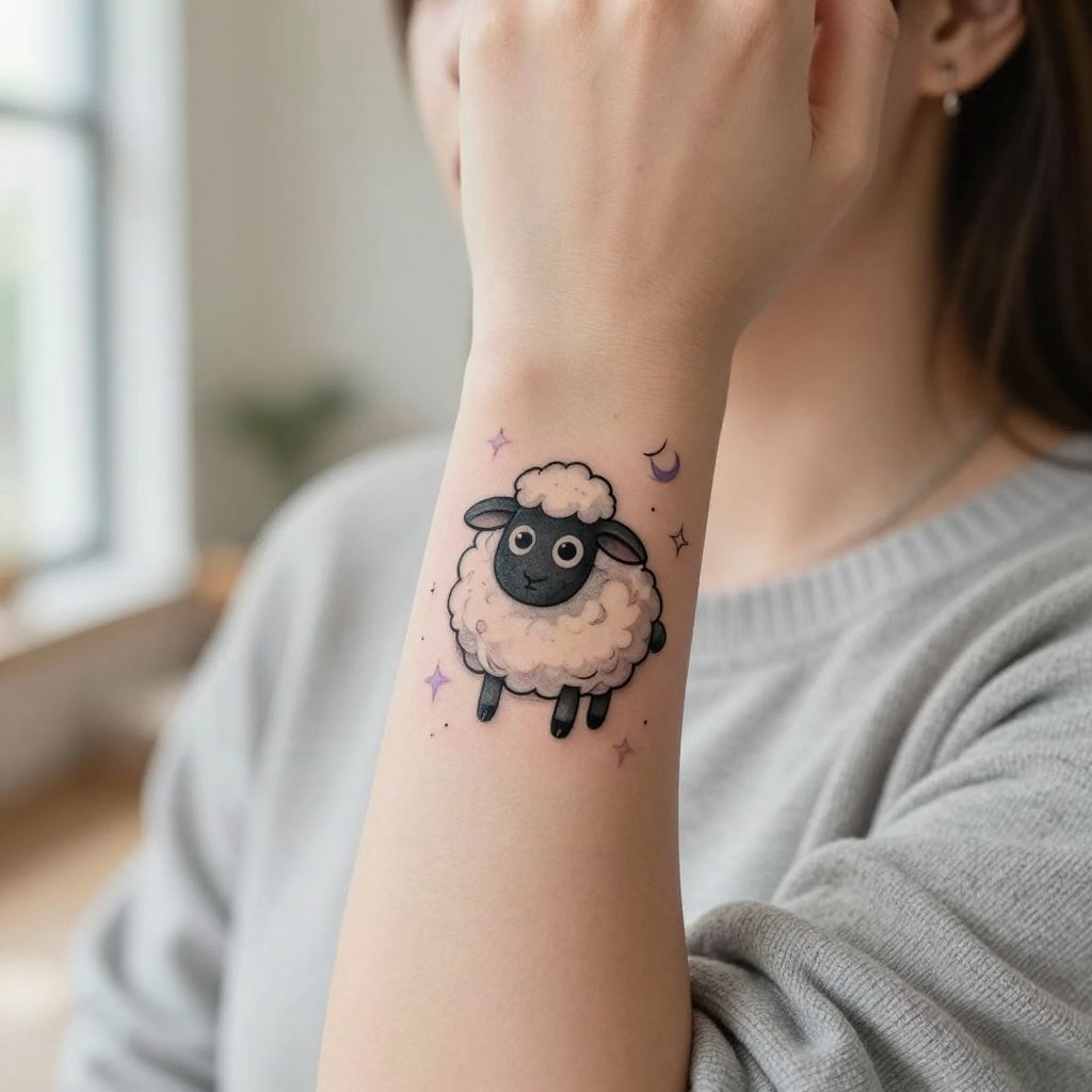 Cute Black Sheep Cartoon with Stars