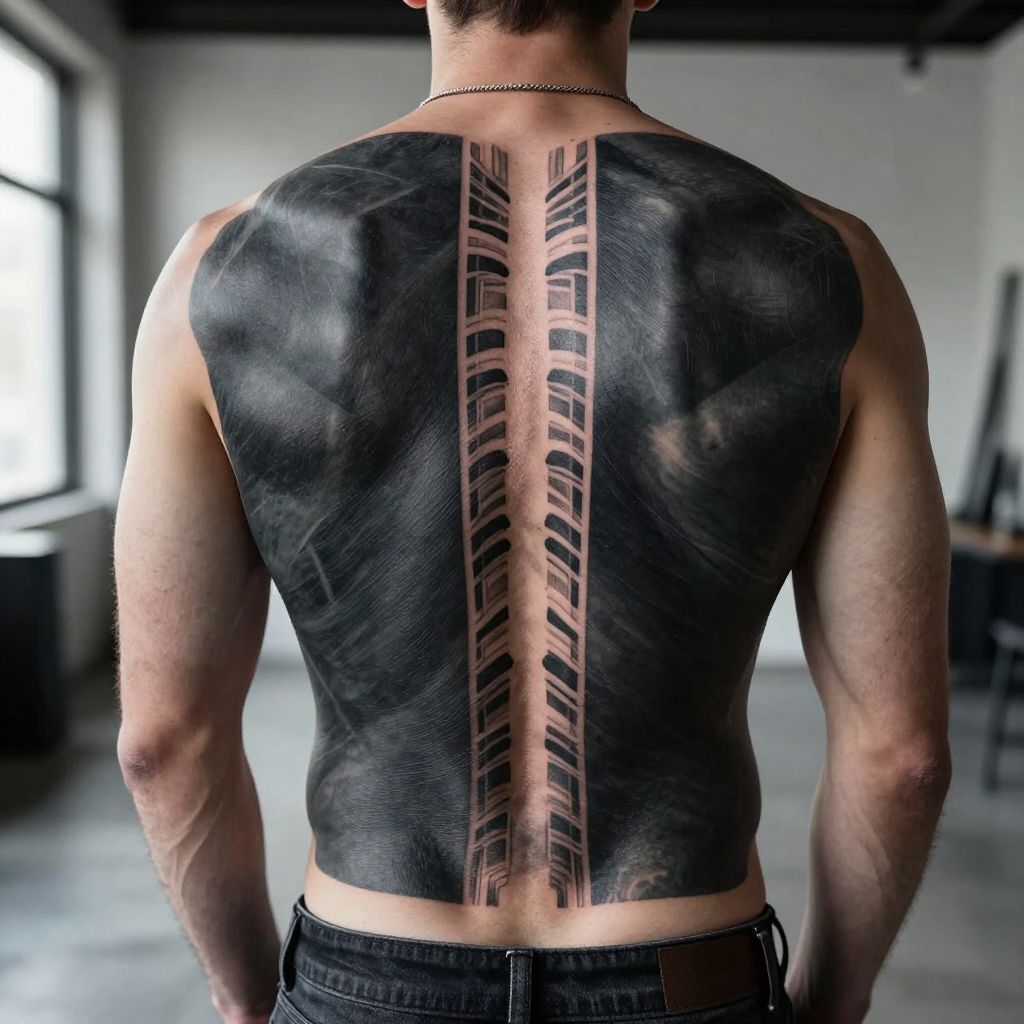 blackout tattoo ideas blackout back piece with open spine line