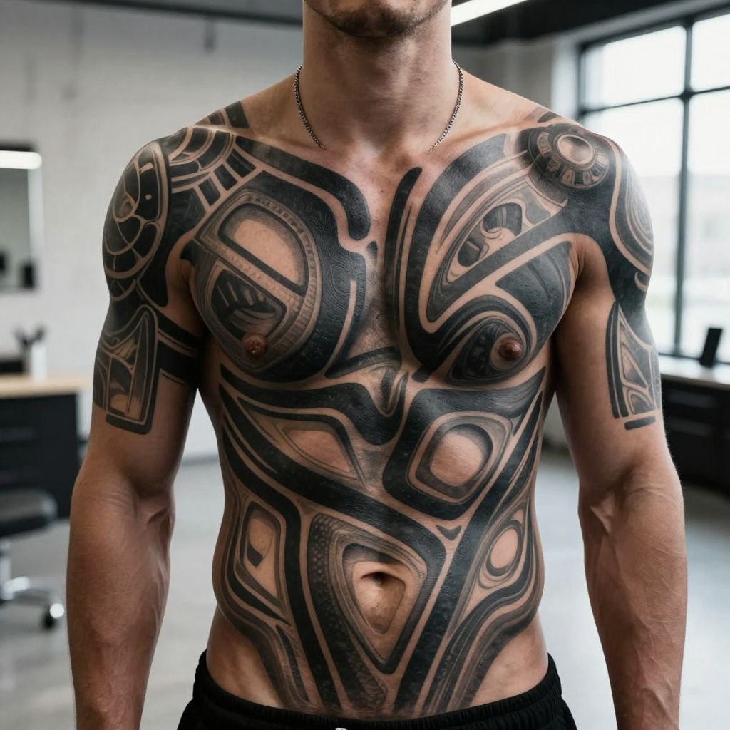 blackout tattoo ideas full torso blackout with shape carved windows