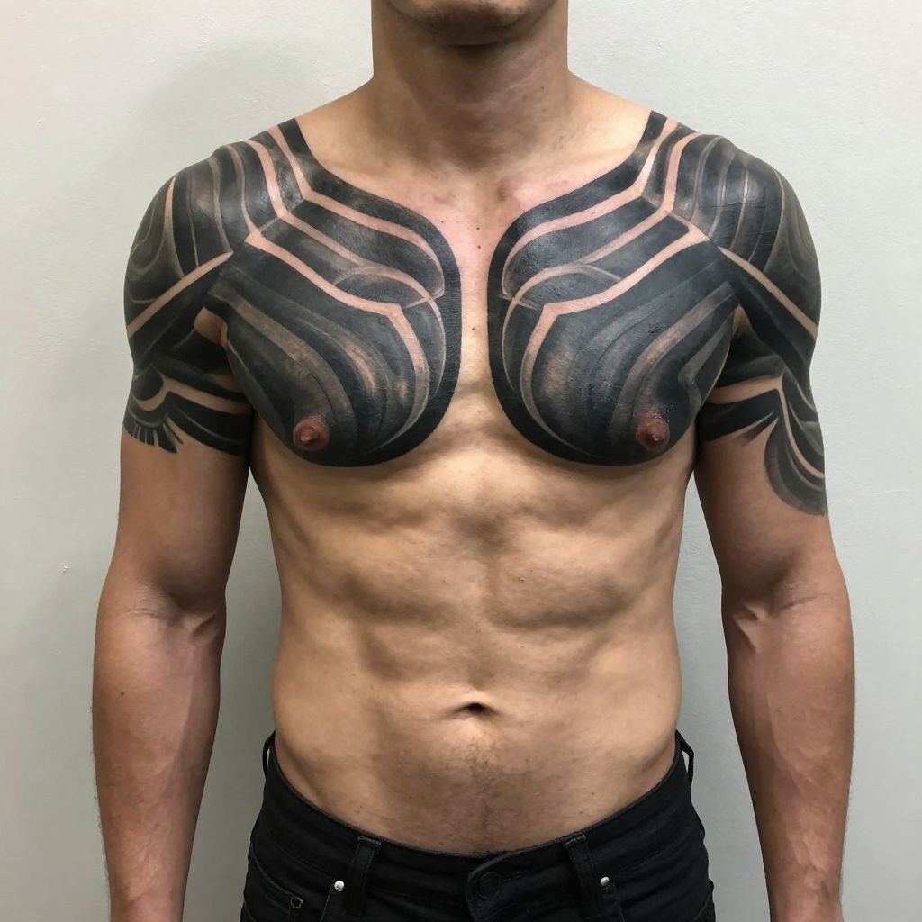 blackout tattoo ideas blackout chest panels with center gap