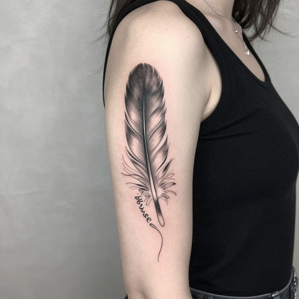 Blessed Feather With Flowing Ink tattoo idea