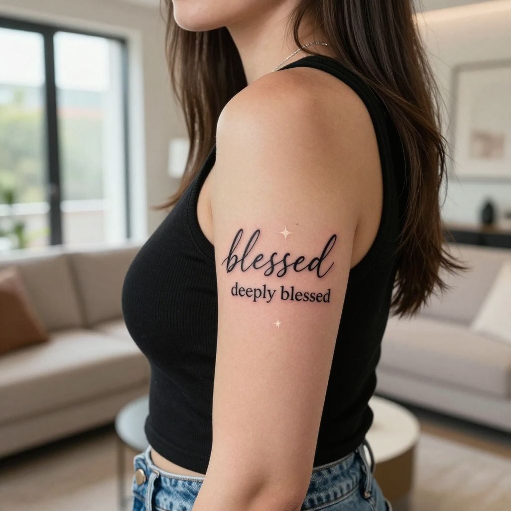 Blessed Phrase With Script And Sparkles tattoo idea
