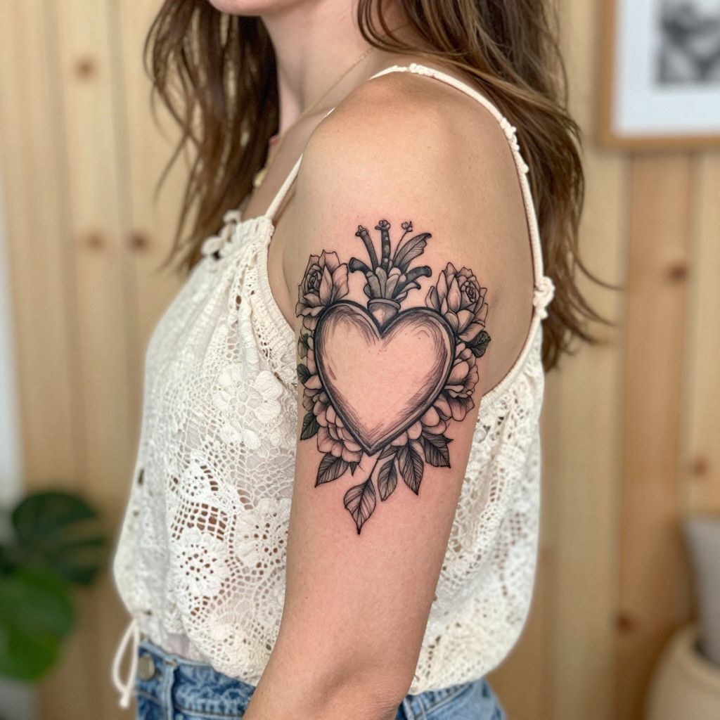 Blessed Heart With Soft Florals tattoo idea