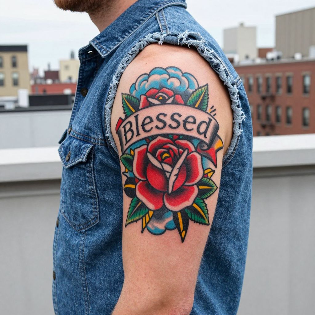 Blessed Banner With Traditional Style tattoo idea