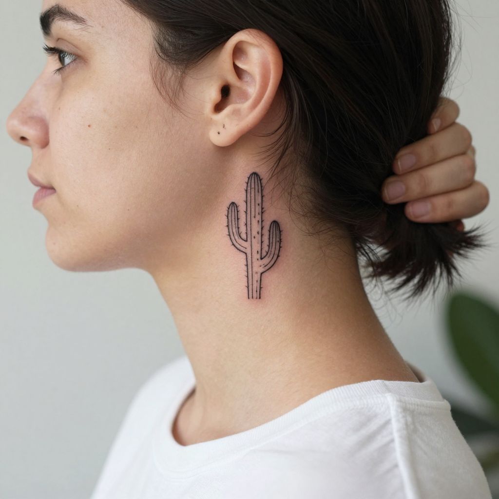 Mini cactus behind the ear