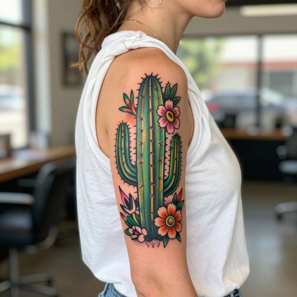 Neo traditional cactus with bold color