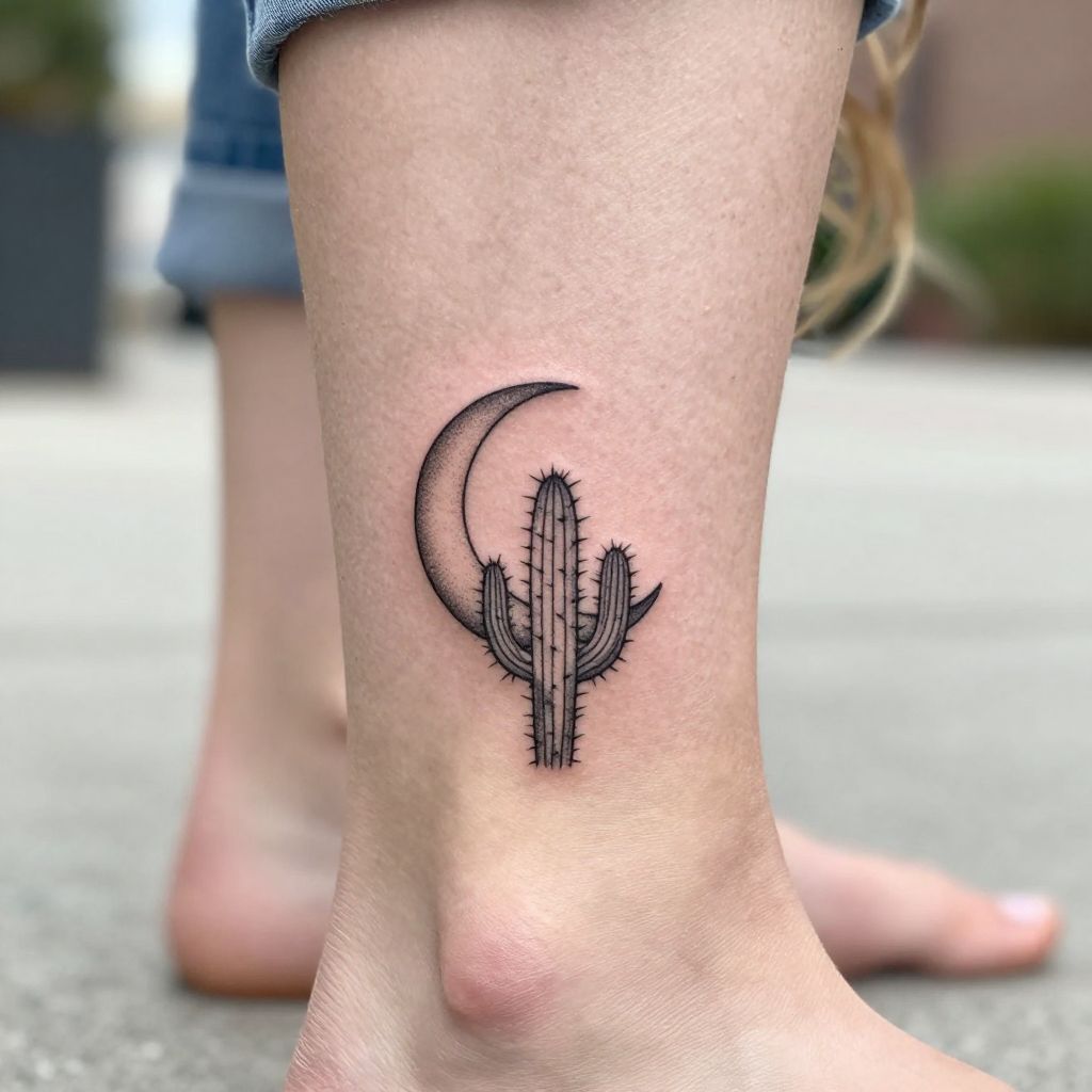 Tiny cactus with a moon