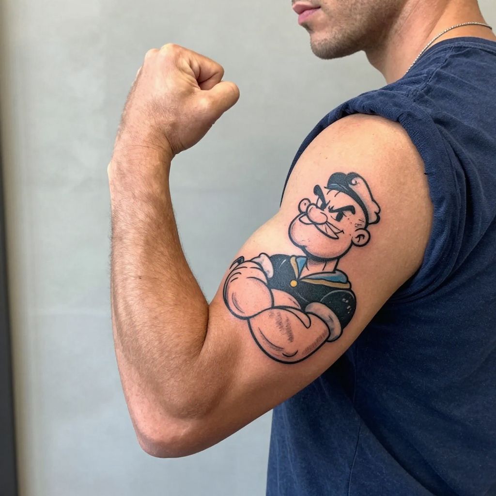 Popeye Flexing Forearm cartoon tattoo idea