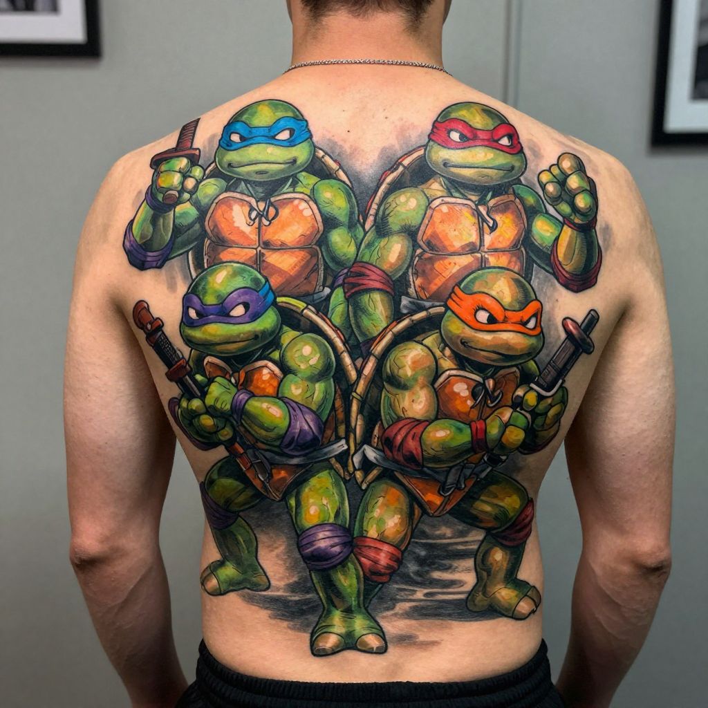 Teenage Mutant Ninja Turtles Group cartoon tattoo idea