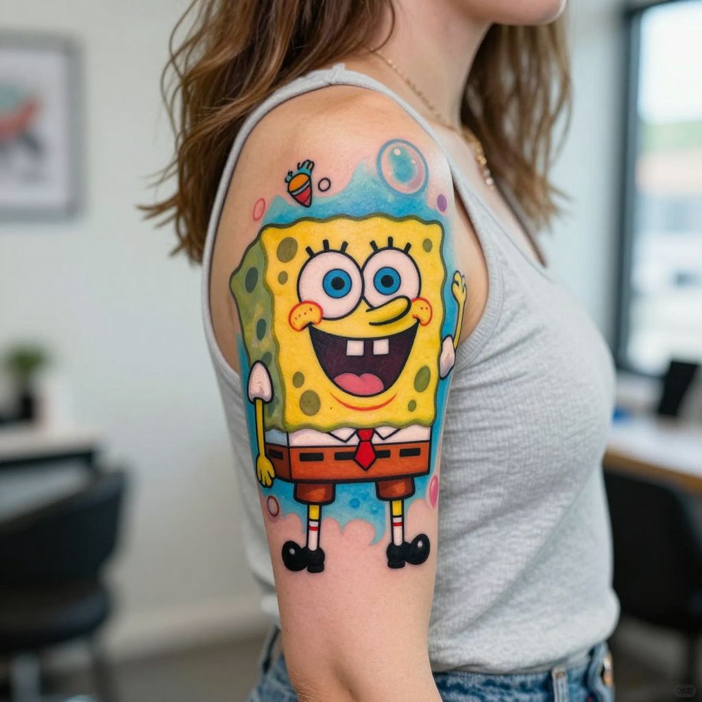Spongebob Squarepants Laughing cartoon tattoo idea