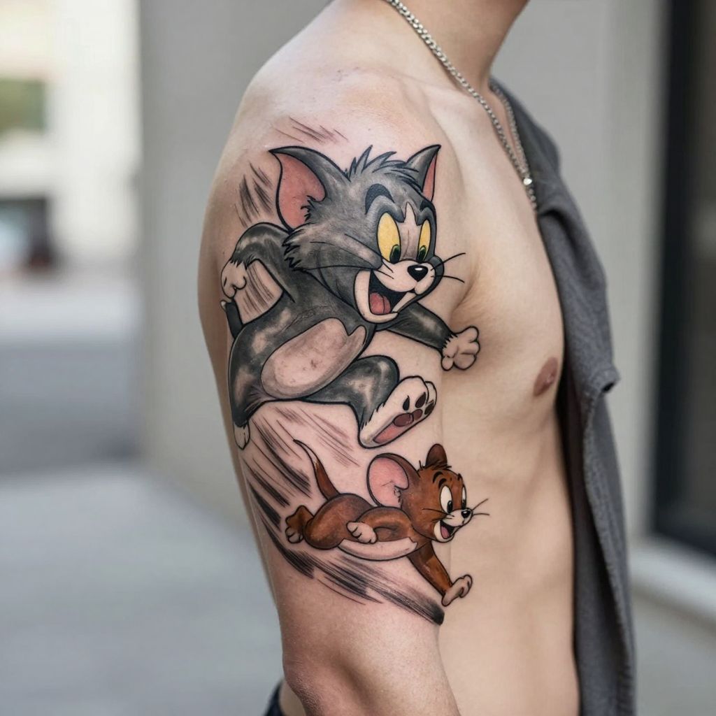 Tom and Jerry Chase Scene cartoon tattoo idea