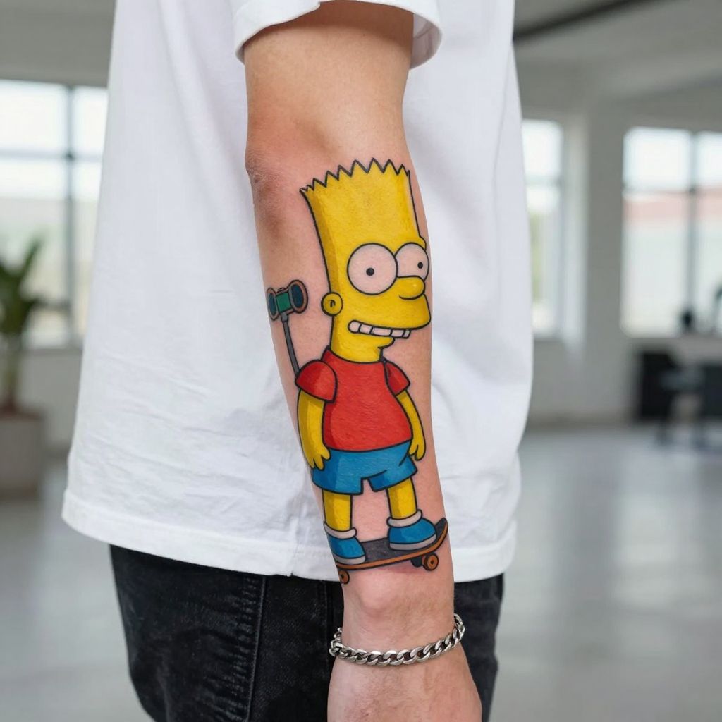 The Simpsons Bart Mischievous Grin cartoon tattoo idea