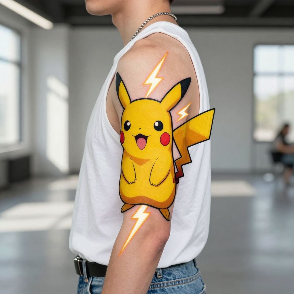 Pokémon Pikachu Lightning Bolt cartoon tattoo idea