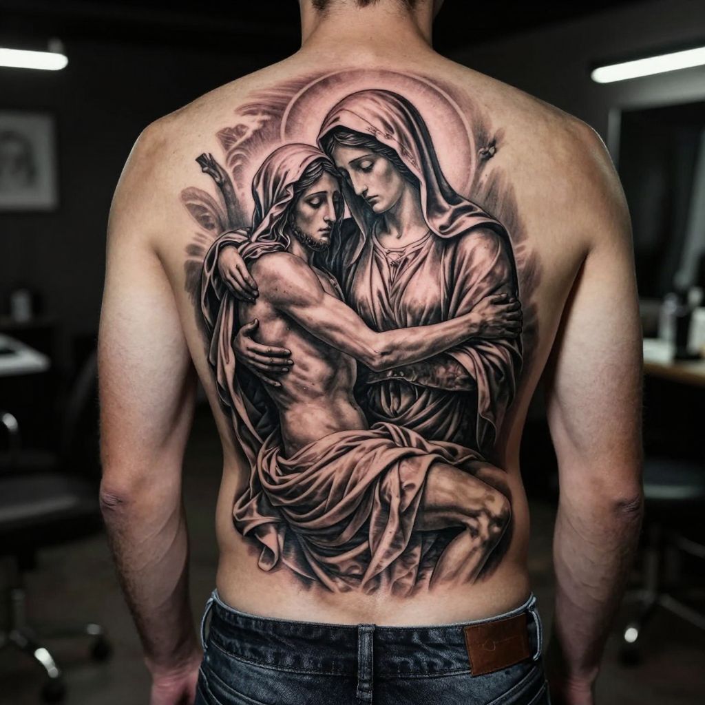 Pieta Inspired Faith Piece tattoo idea
