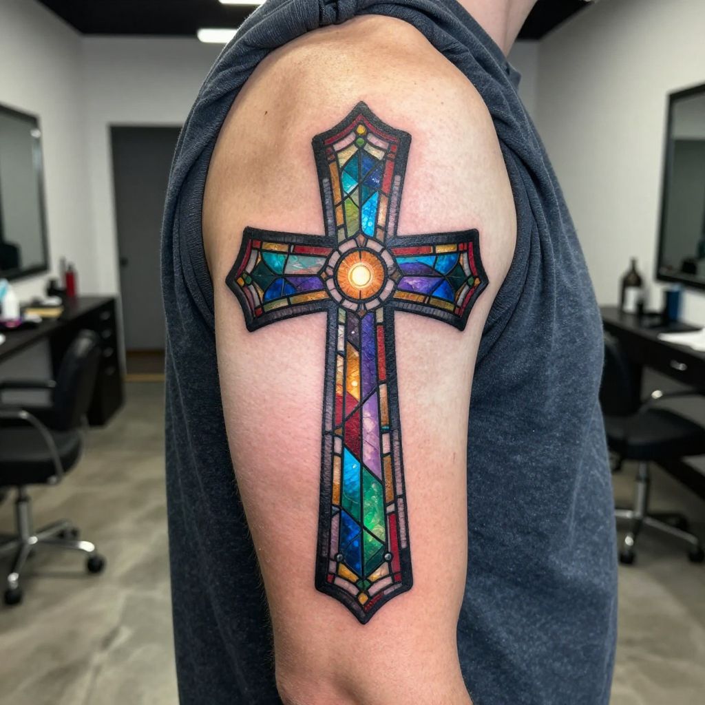 Stained Glass Cross tattoo idea