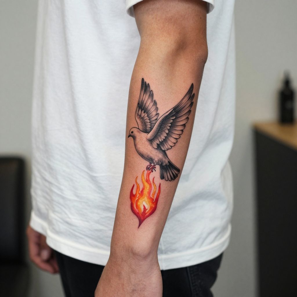 Holy Spirit Dove And Flame tattoo idea