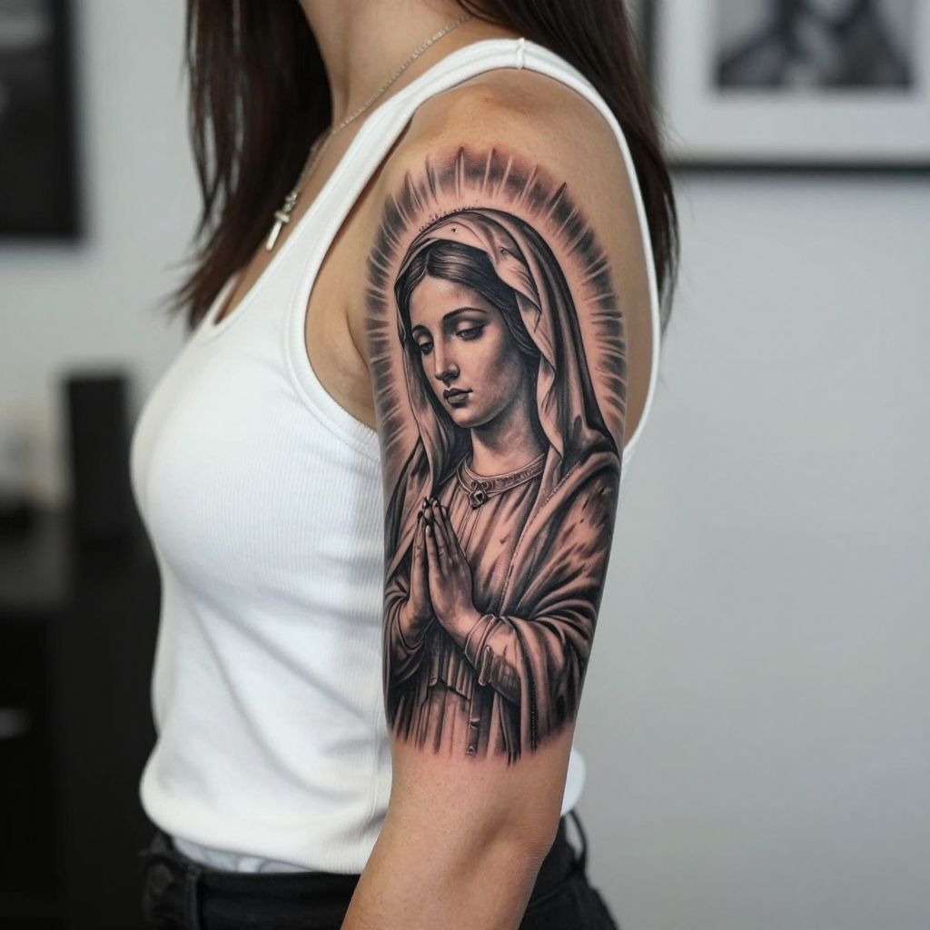 Virgin Mary Portrait tattoo idea