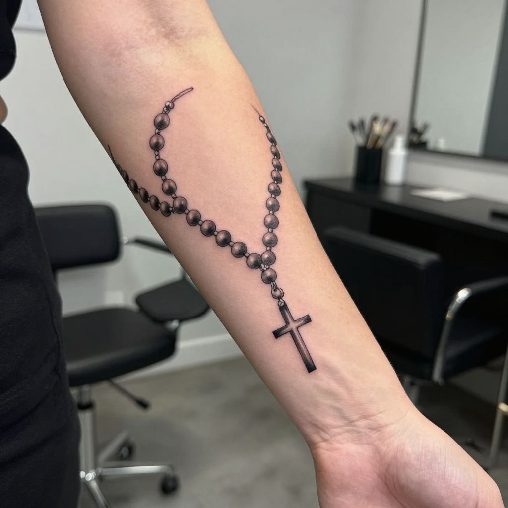 Rosary Wrapped Around The Wrist tattoo idea