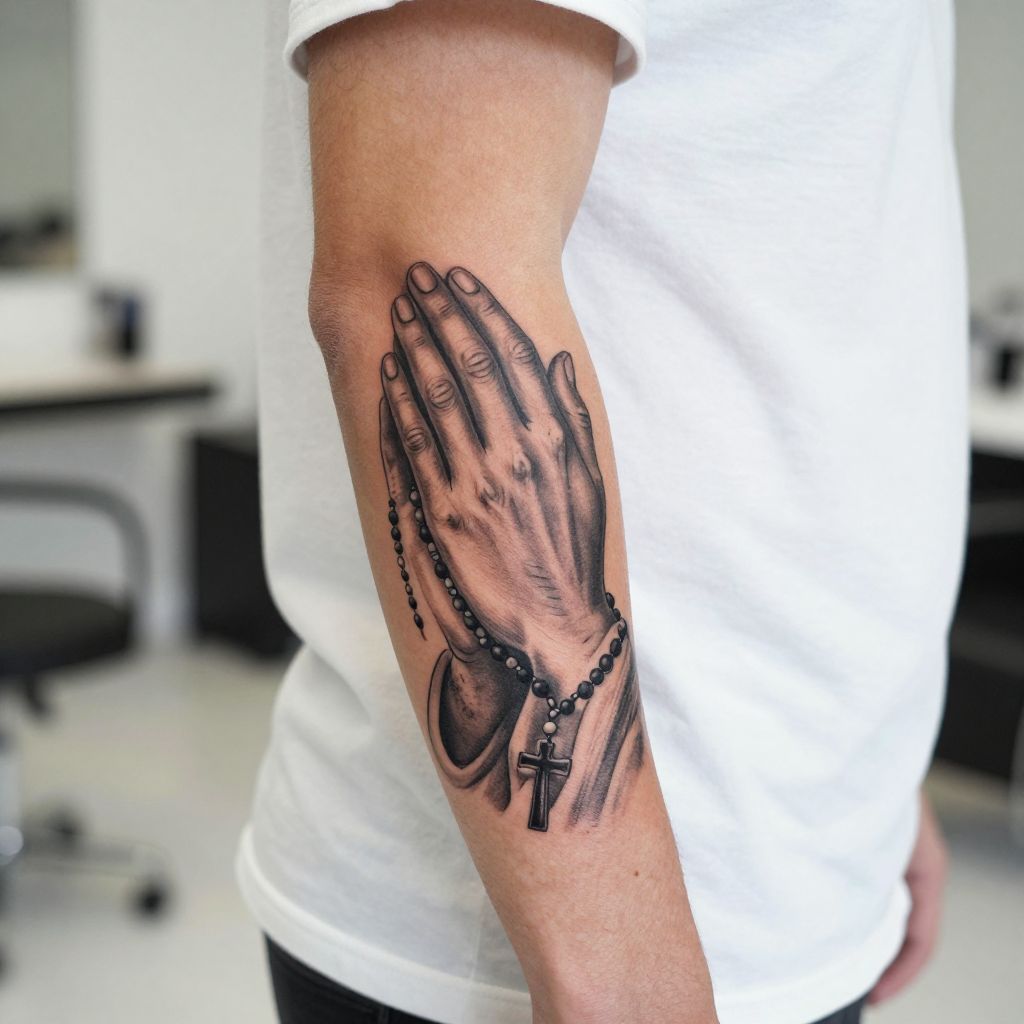 Praying Hands With Rosary tattoo idea