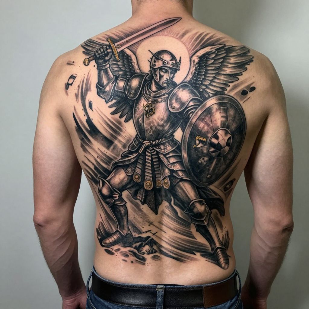 Saint Michael Defeating Evil tattoo idea