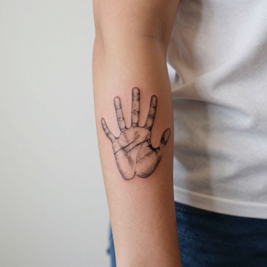 Tiny Handprint Line Art tattoo idea