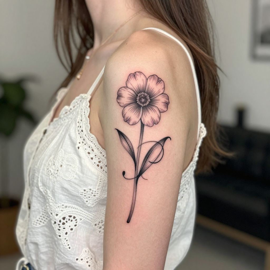 Birth Flower and Child Initial tattoo idea