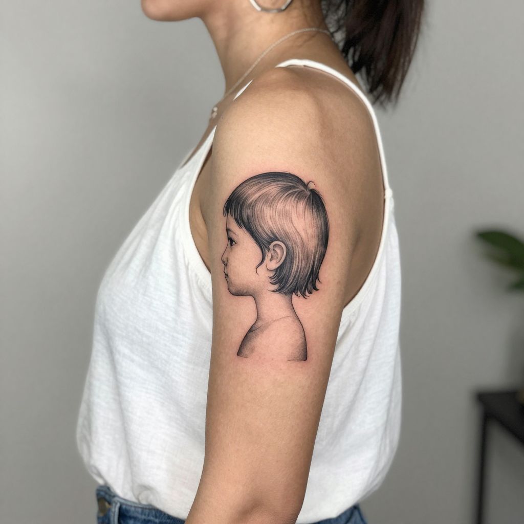 Child Profile Silhouette tattoo idea