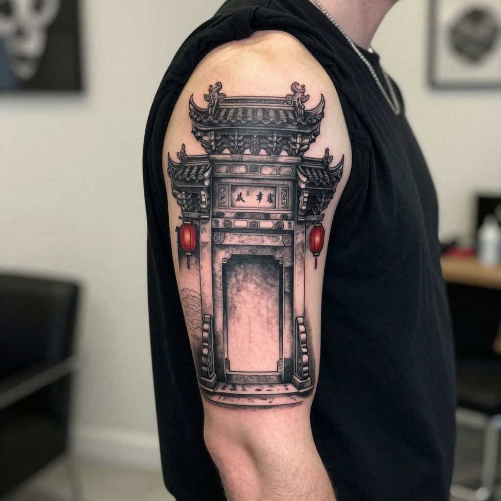 Chinese Temple Gate Tattoo