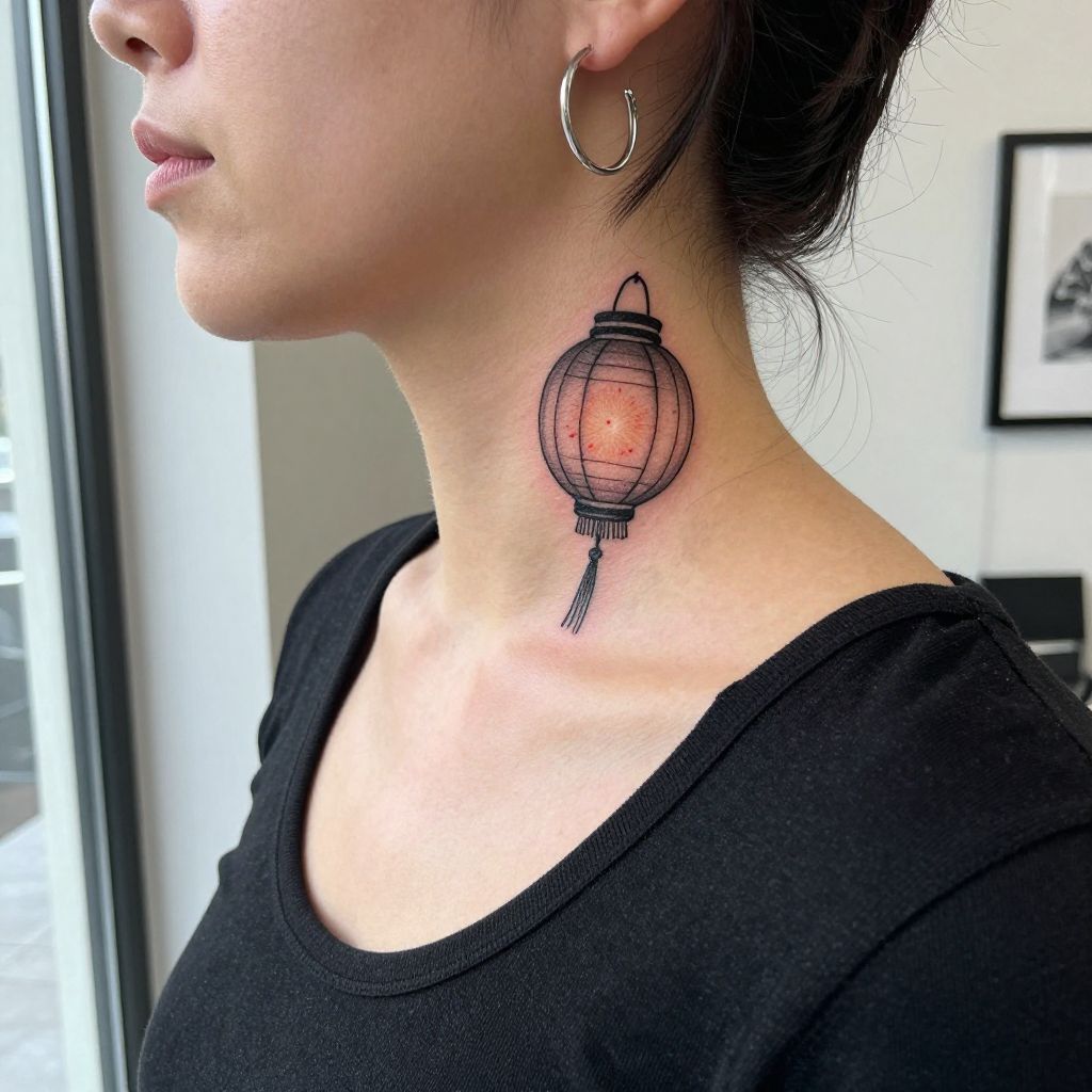Chinese Lantern Neck Tattoo