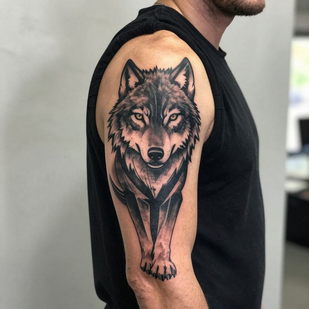 Geometric Wolf cover up tattoo ideas male
