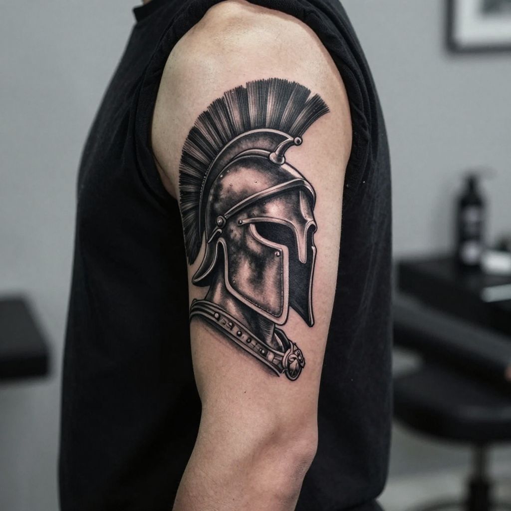 Spartan Helmet cover up tattoo ideas male