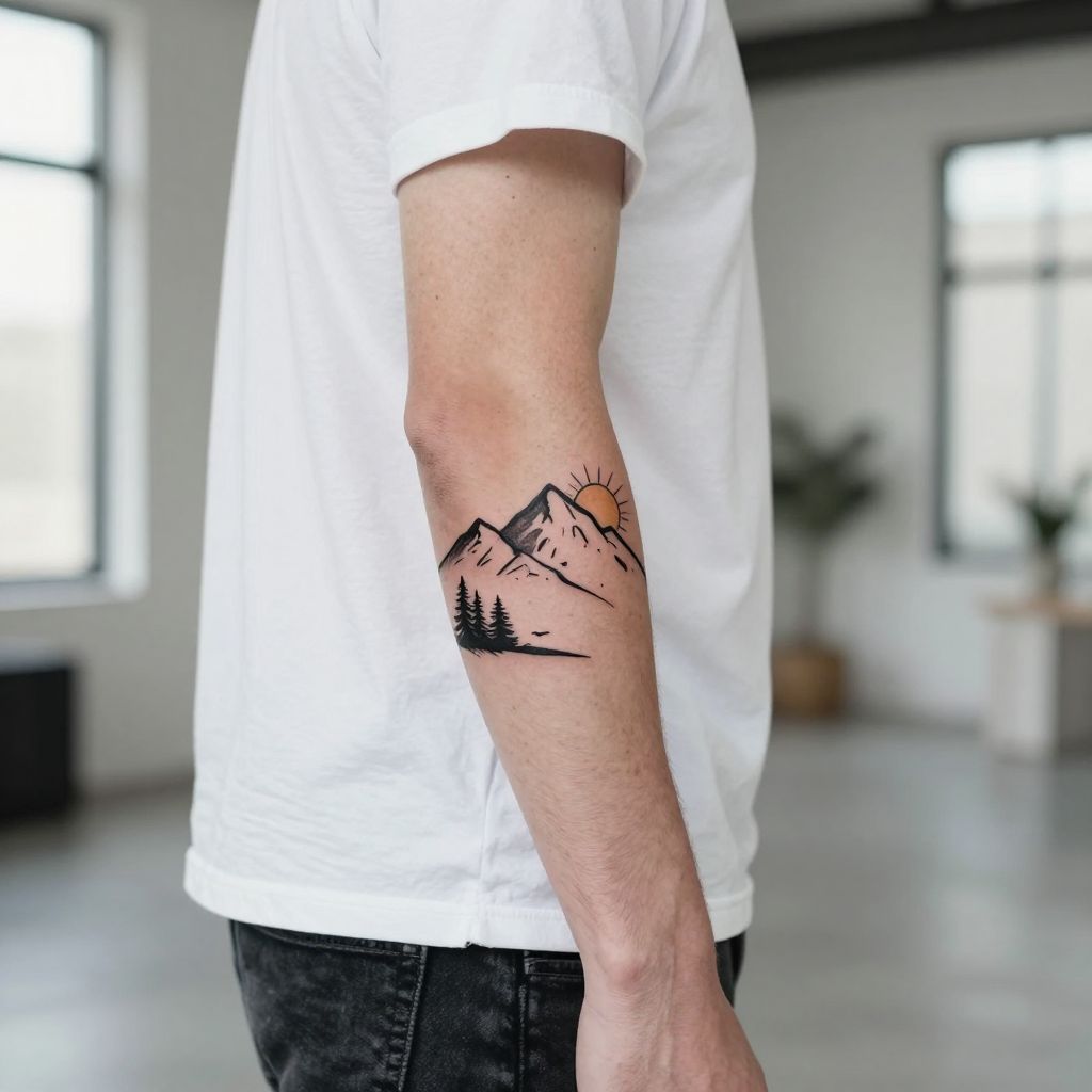 Mountain Range Silhouette cover up tattoo ideas male