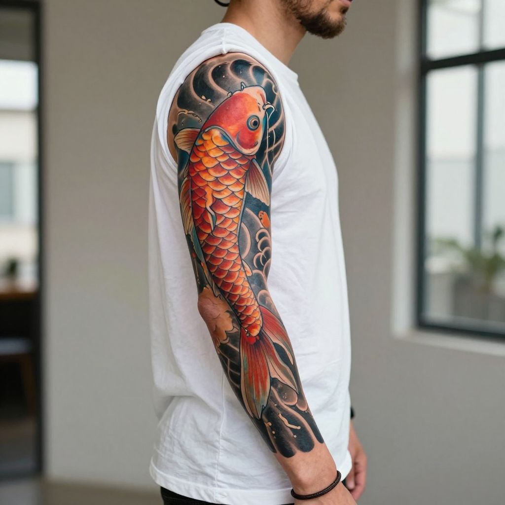 Japanese Koi Fish cover up tattoo ideas male